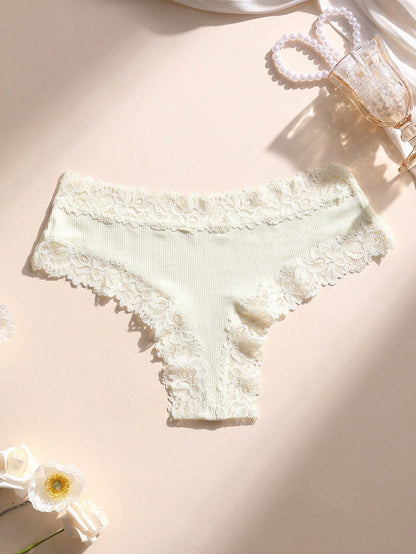 Paquete de 5 bragas tipo tanga de mujer con encaje y parches, suaves, transpirables y cómodas, adecuadas para yoga, deportes y uso diario