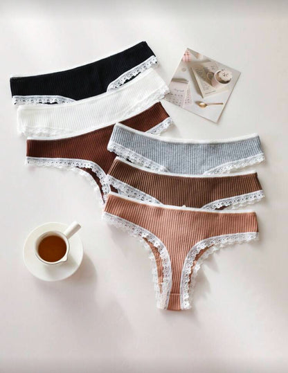 Set de 6 piezas de bragas sexy y transpirables para mujer con decoración de moño de algodón