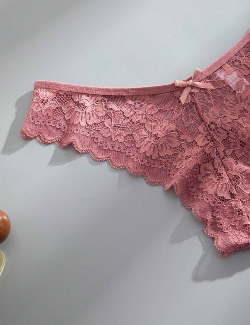 12 piezas/Paquete Bragas elegantes y cómodas con ribete de encaje para mujeres