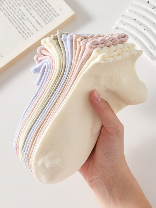 5 pares de calcetines cortos de mujer con diseño acanalado y encaje, antideslizantes, cómodos y transpirables, adecuados para todas las estaciones, para deportes y ocio