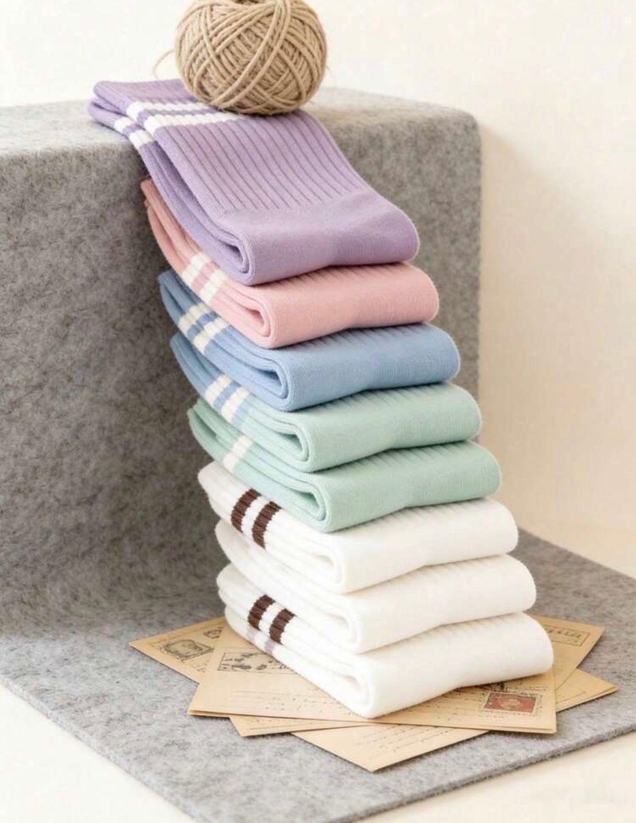 5 pares de calcetines medianos de mujer con doble barra, calcetines cómodos, casuales y versátiles para todas las estaciones.