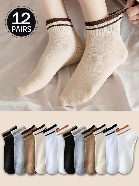 12 pares de calcetines cortos para mujer, calcetines tipo barco, calcetines invisibles.