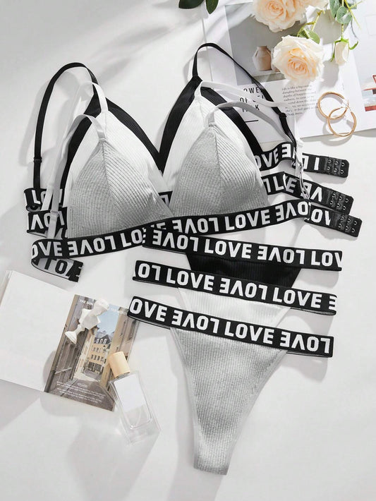 Conjunto de ropa interior femenina LOVE con correa, 6 piezas algodón