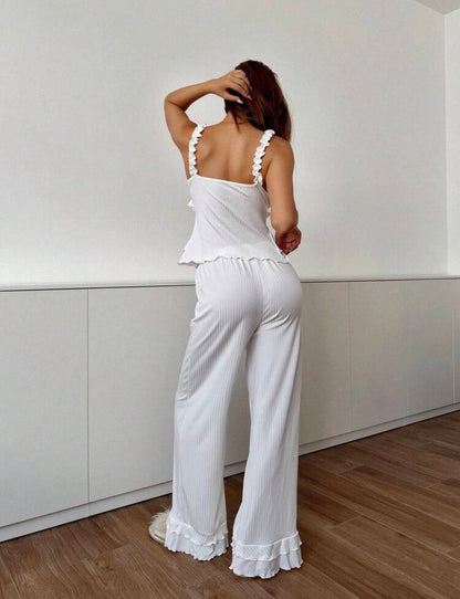 Conjunto de pijama sin tirantes con diseño de volantes y pantalones - Conjunto de pijama con volantes