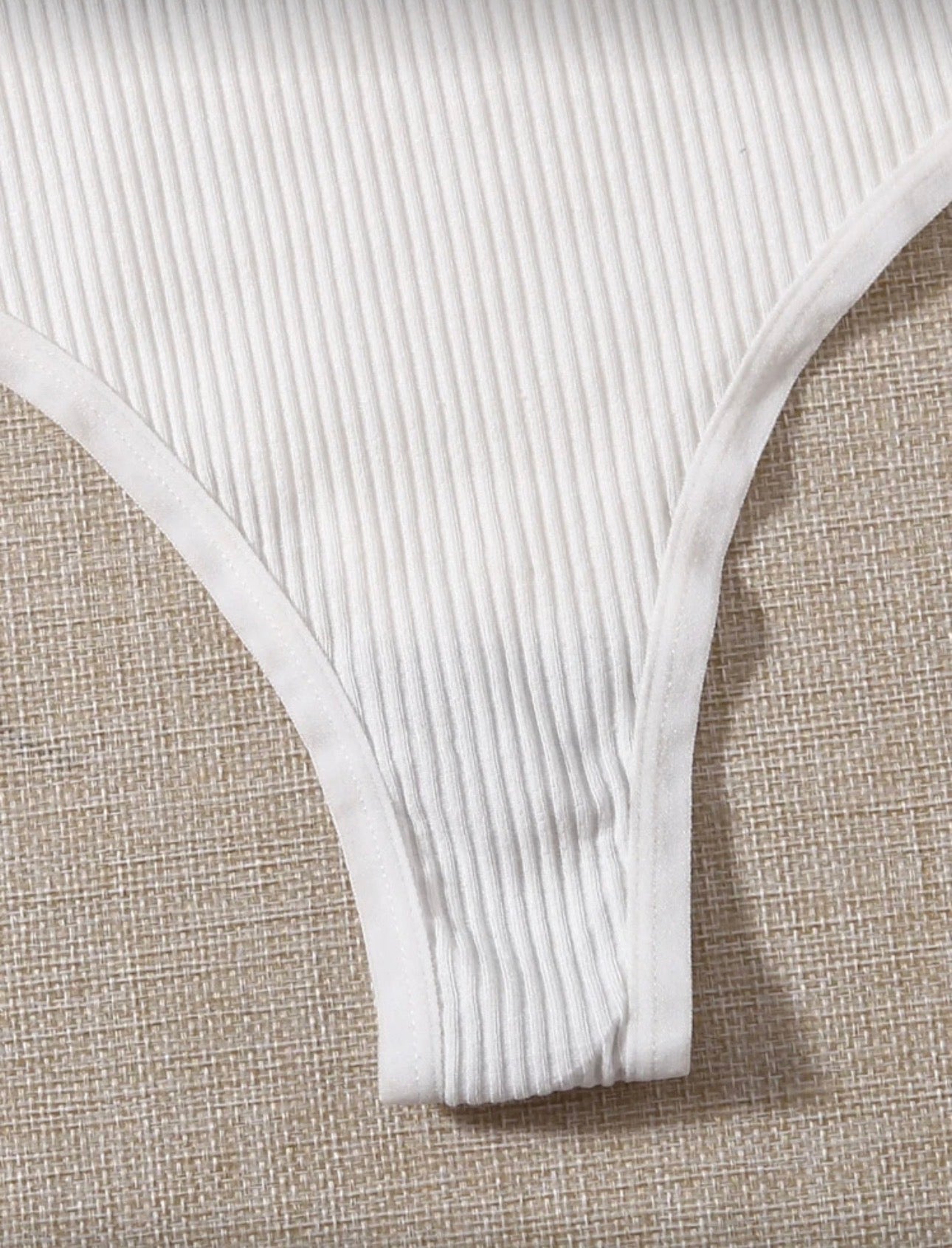 Conjunto de lencería sólida de 3 piezas de algodón con sostén acanalado y panty