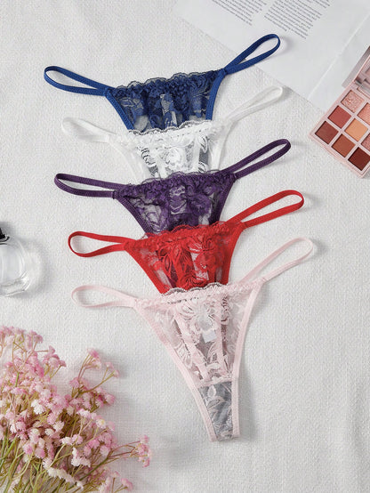 Conjunto de 5 tangas sexys de encaje para mujeres, ropa interior sexy transpirable y cómoda