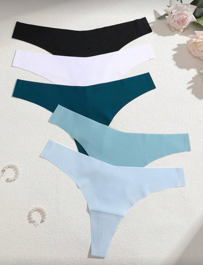 Set de 5 piezas de tangas de mujer sin costuras, cómodos, de talle bajo y sexy